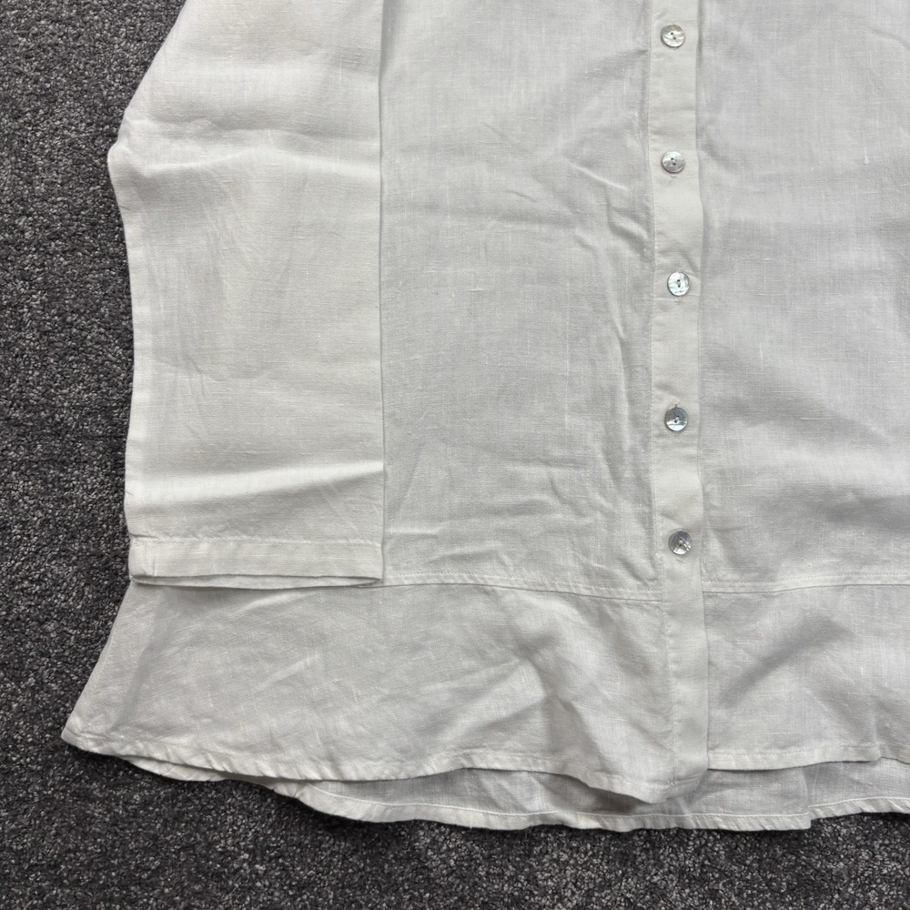 Flax By Jeanne Engelhart Blouse Top Size Small 100% Linen White Woven Button Up - Picture 5 of 12